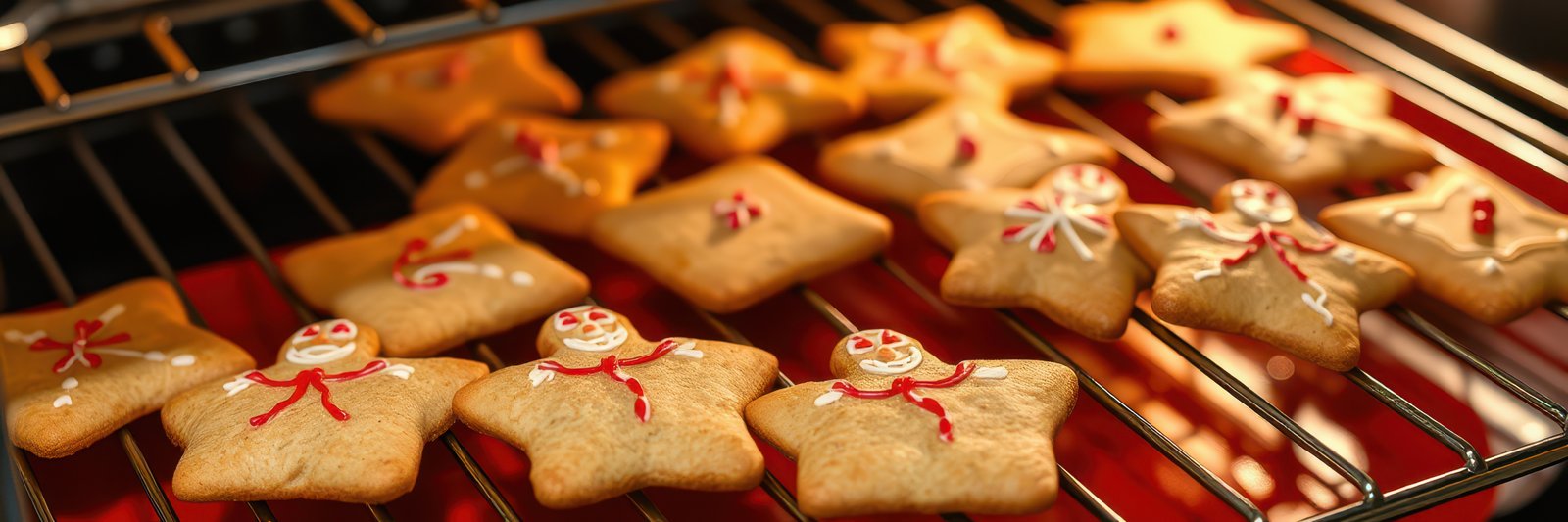 Festive gingerbread cookies baking in the oven, evoking holiday warmth and cheer during the winter season